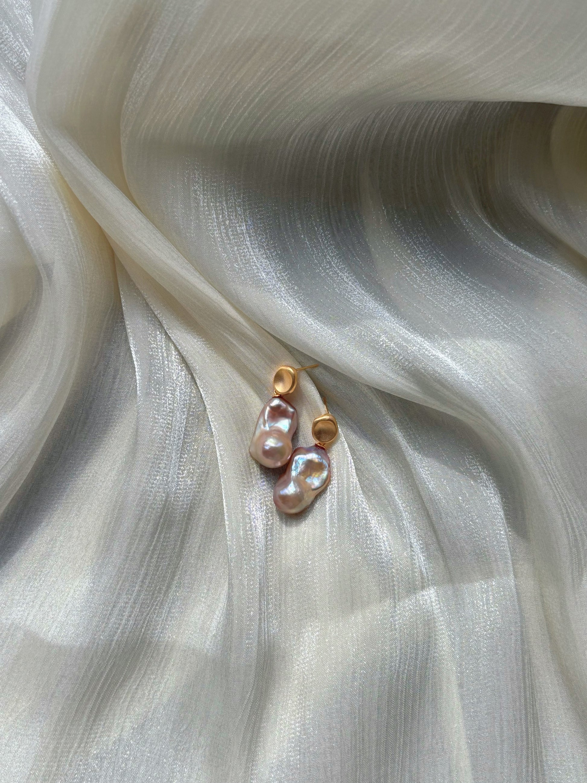 “Stroll Through Southern France” Neon Baroque Pearl Gold Minimalist Earrings