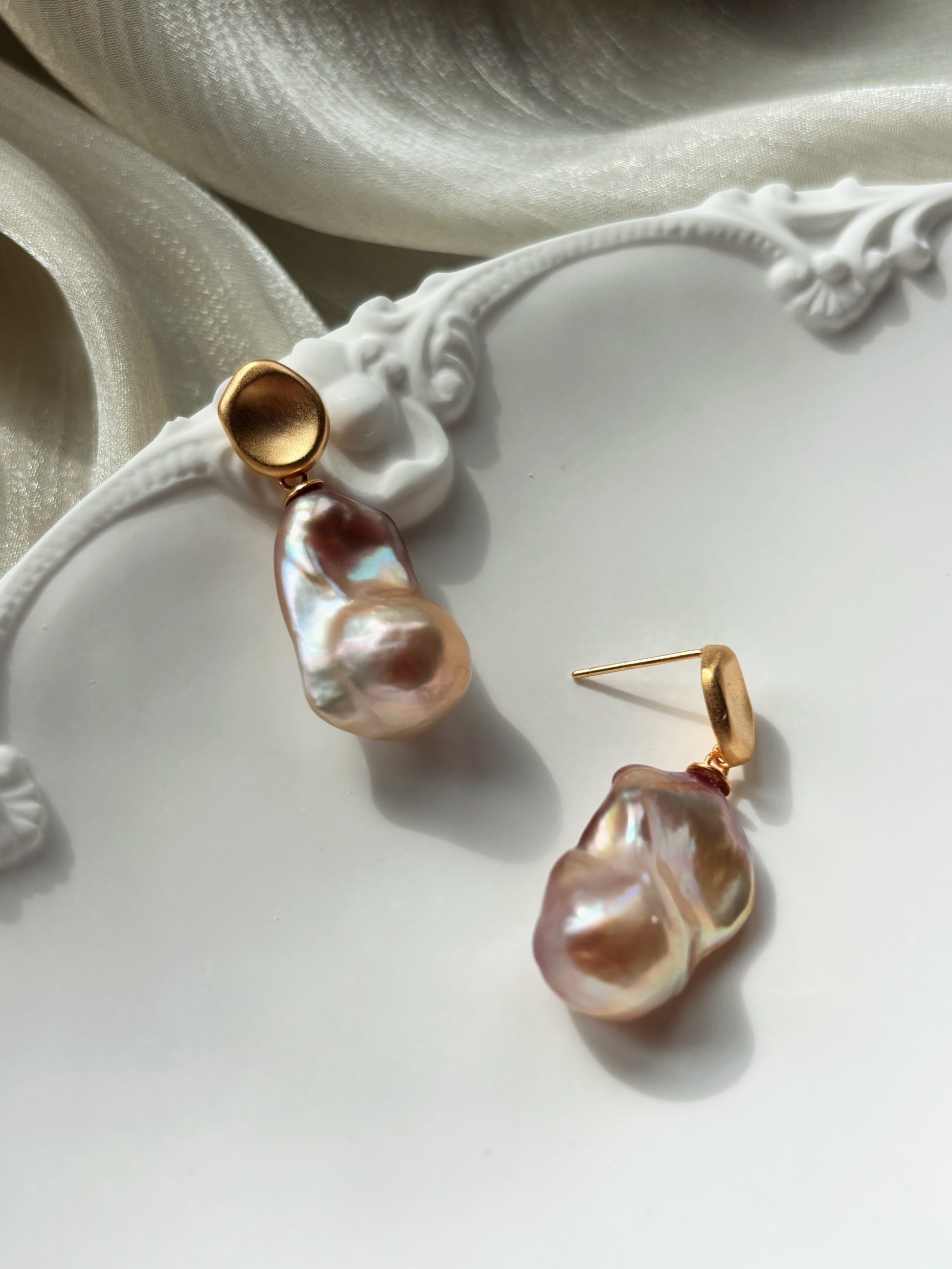 “Stroll Through Southern France” Neon Baroque Pearl Gold Minimalist Earrings