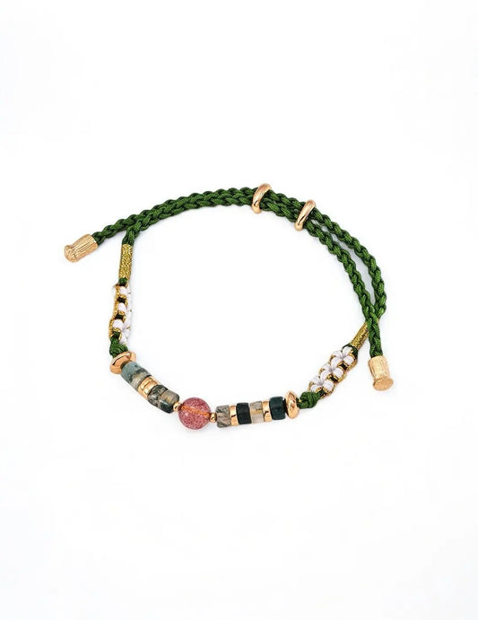 Strawberry Crystal & Green Agate Knot Bracelet My Store