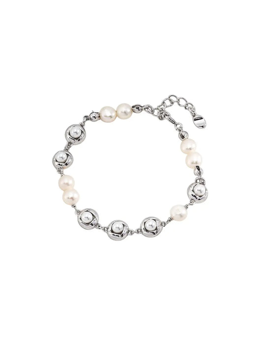 Round silver & Natural pearls Bracelet My Store
