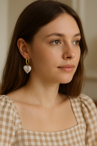 Peach Heart Cream Purple Flat Baroque Earrings