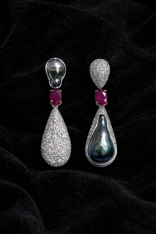 Seawater Tahitian Keshi Pearl Vintage Victorian Sterling Silver Earrings