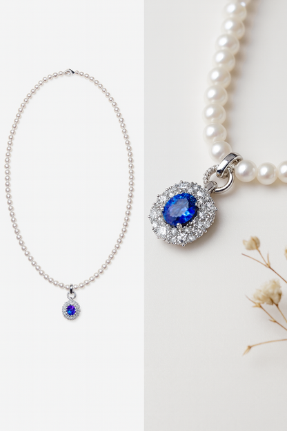 Cultivated Sapphire & Freshwater Pearl Cornflower Necklace