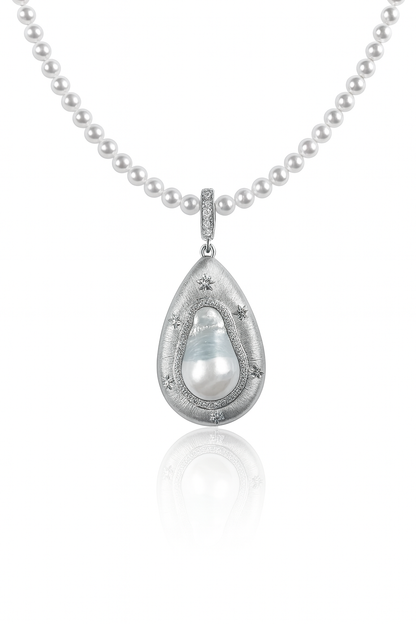 ‘Sanctum Mare’ Rare Glacier Blue Australian White Baroque Pearl Necklace
