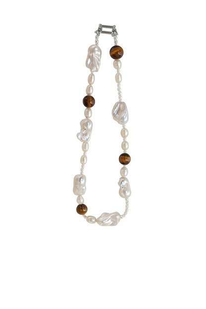 ‘Amber Sunset’ Tiger Stone&Baroque Bracelet & Necklace