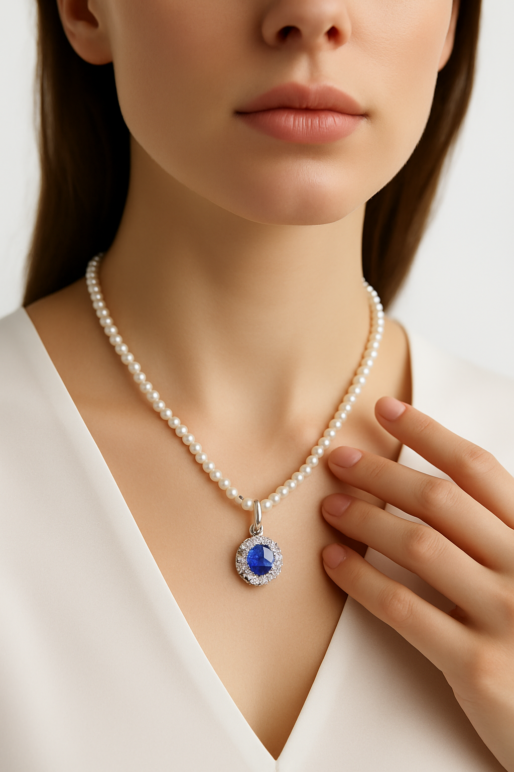 Cultivated Sapphire & Freshwater Pearl Cornflower Necklace