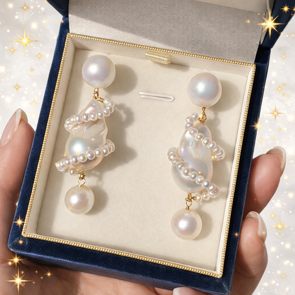 Dreamy Christmas Tree Baroque Pearl Earrings