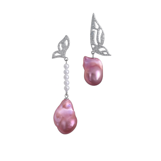 ‘Rose Garden’ Purple-Pink Baroque Silver Butterfly Earrings