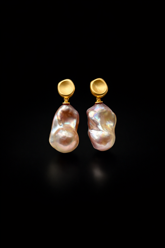 “Stroll Through Southern France” Neon Baroque Pearl Gold Minimalist Earrings