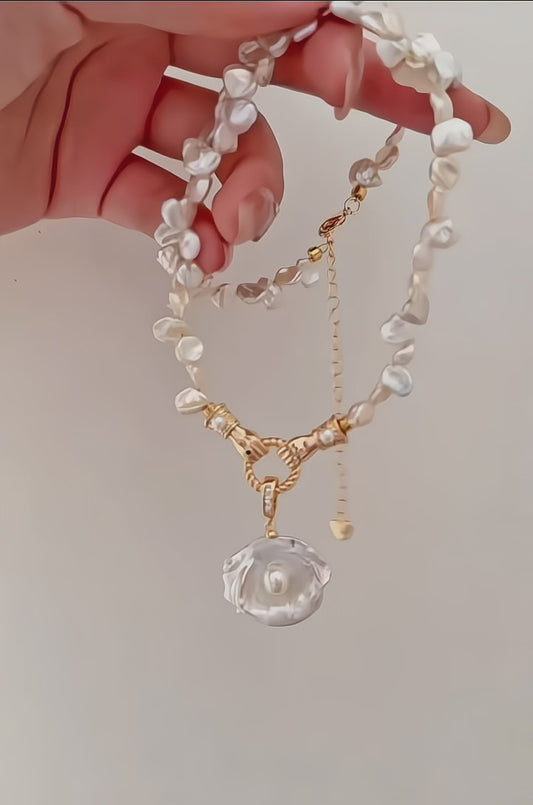 “The Golden Oath” Sun Eye Baroque and Keshi Pearl Necklace