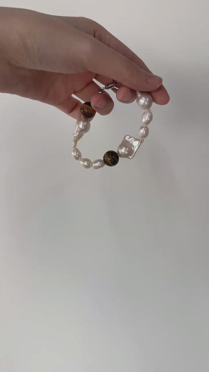 ‘Amber Sunset’ Tiger Stone&Baroque Bracelet & Necklace