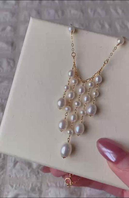 Fairy tassel hand-woven mirror-luster freshwater pearl necklace