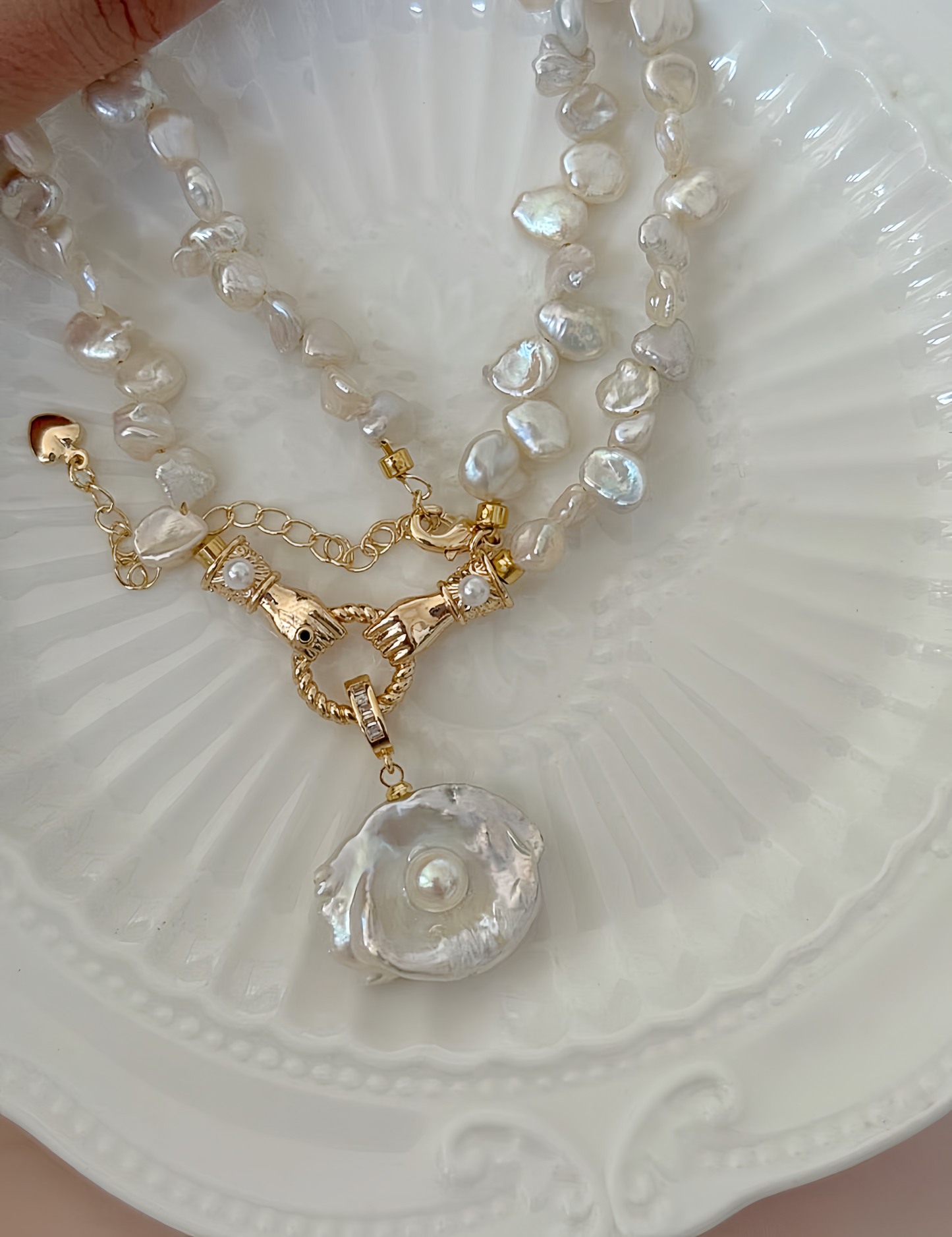 “The Golden Oath” Sun Eye Baroque and Keshi Pearl Necklace