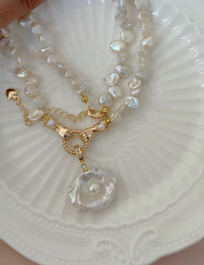 “The Golden Oath” Sun Eye Baroque and Keshi Pearl Necklace