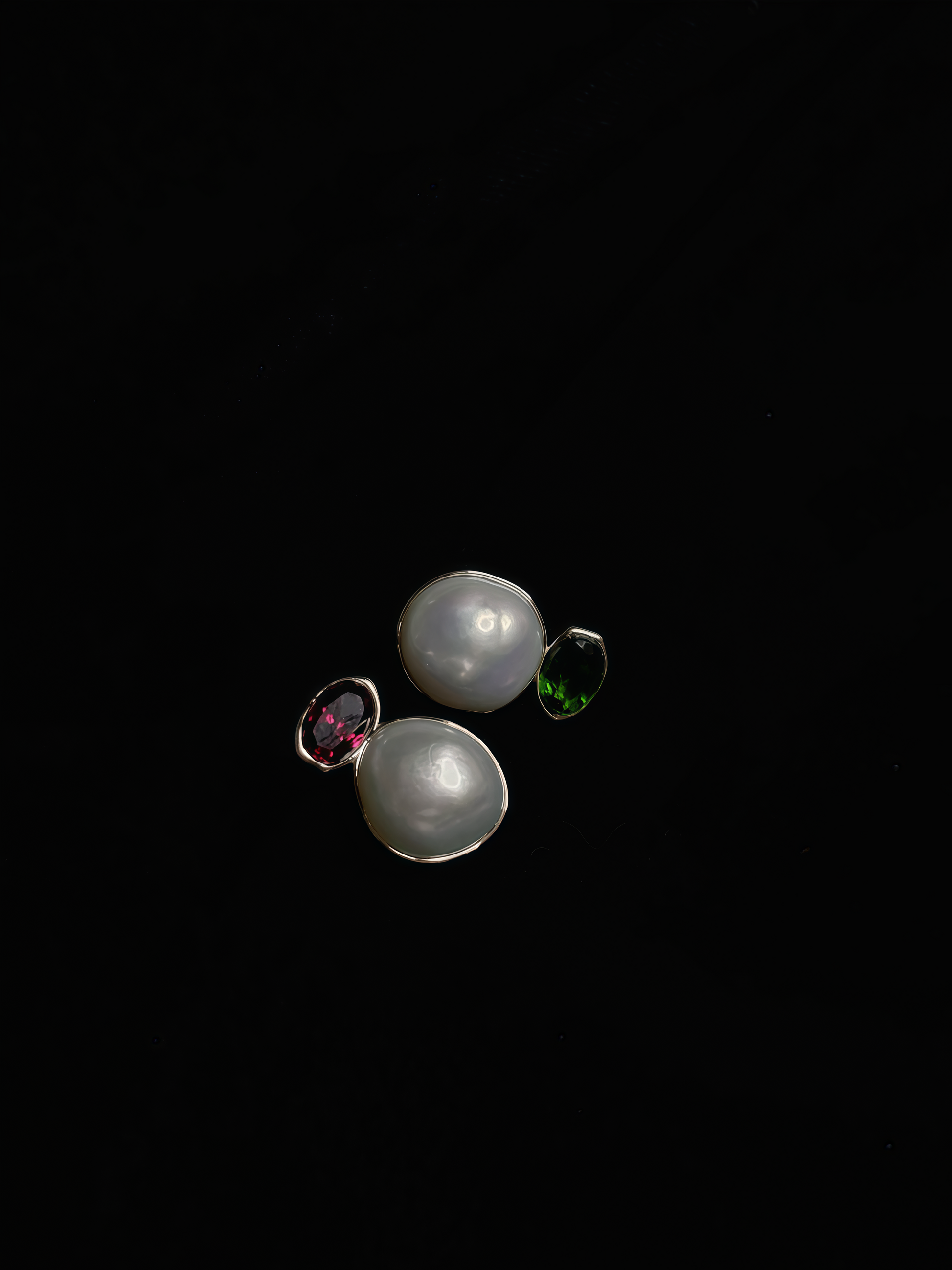 ‘Dual Lumina’ Blue Blood Australian White Pearl & Ruby & Emerald AB Earrings