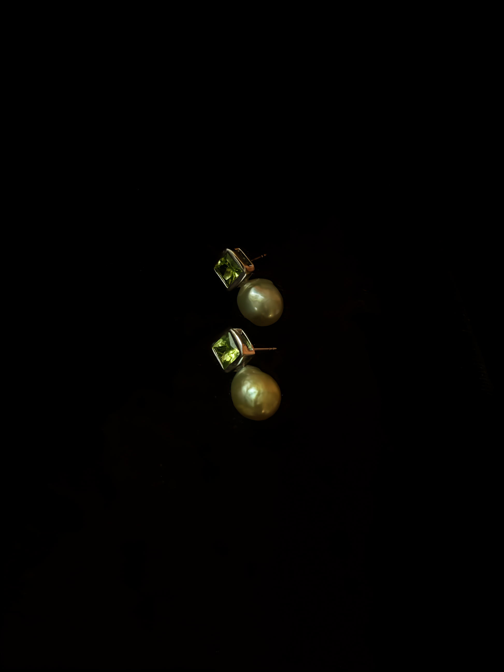 ‘Vineyard’ Natural Green Peridot & White Australian Opal Stud Earrings