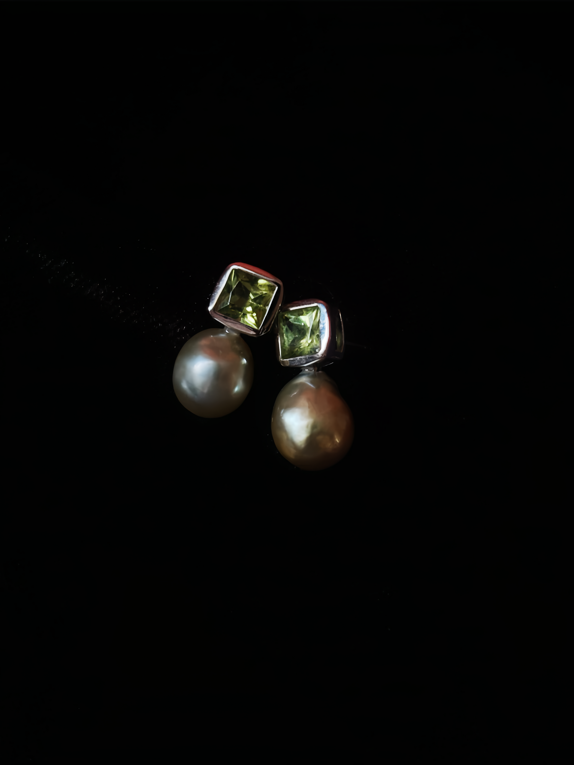 ‘Vineyard’ Natural Green Peridot & White Australian Opal Stud Earrings