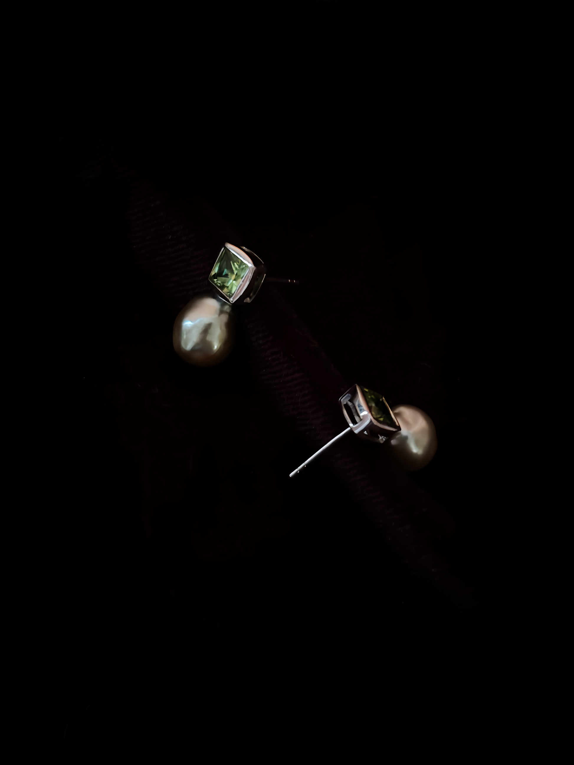 ‘Vineyard’ Natural Green Peridot & White Australian Opal Stud Earrings