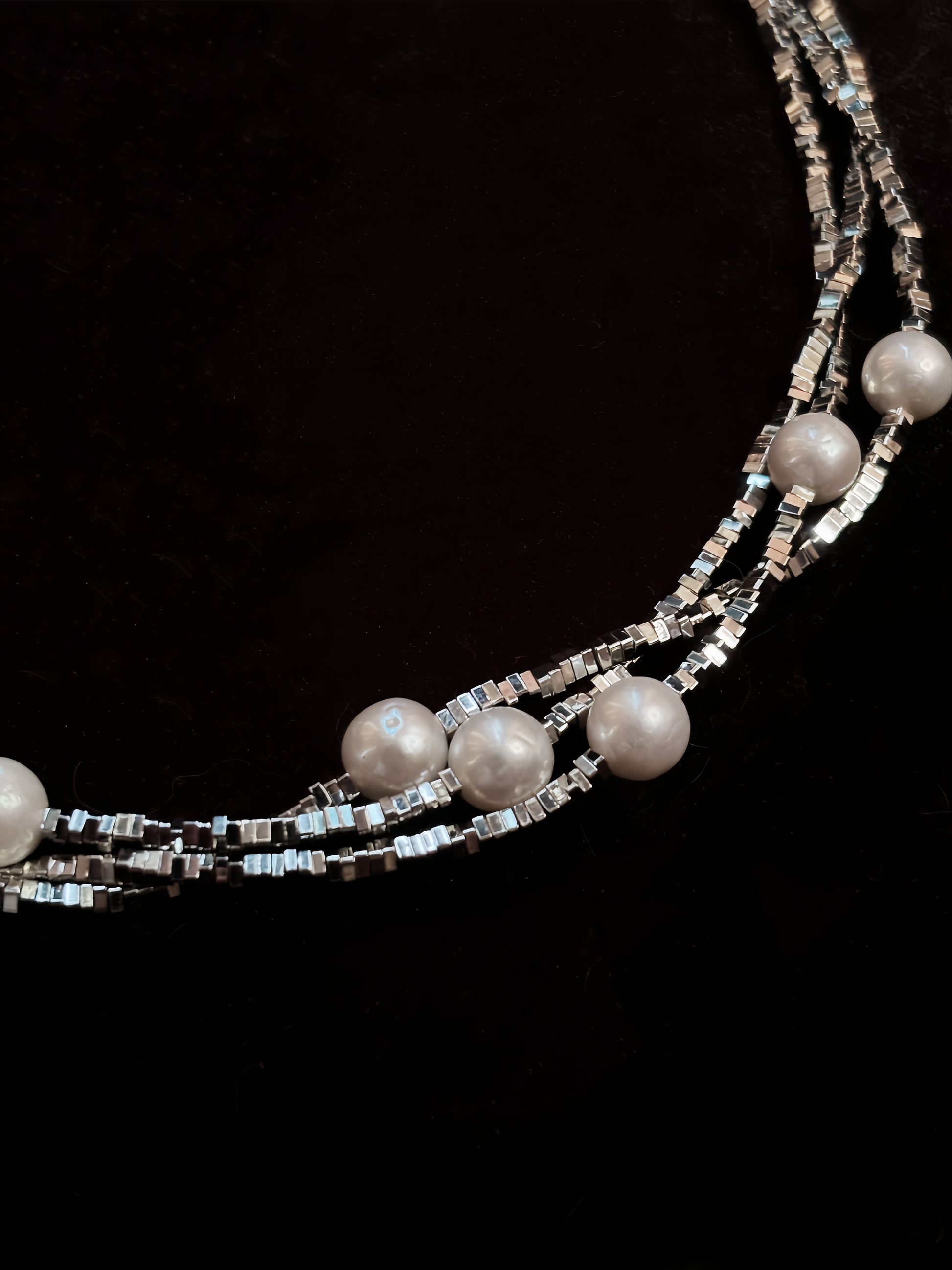 'Starlight’ Sterling Silver & Freshwater Pearl Tri-Layer Necklace