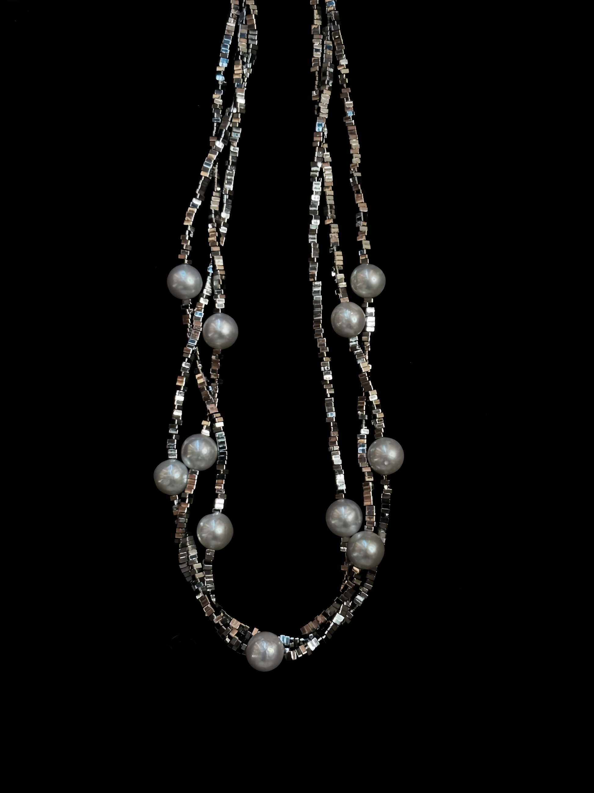'Starlight’ Sterling Silver & Freshwater Pearl Tri-Layer Necklace
