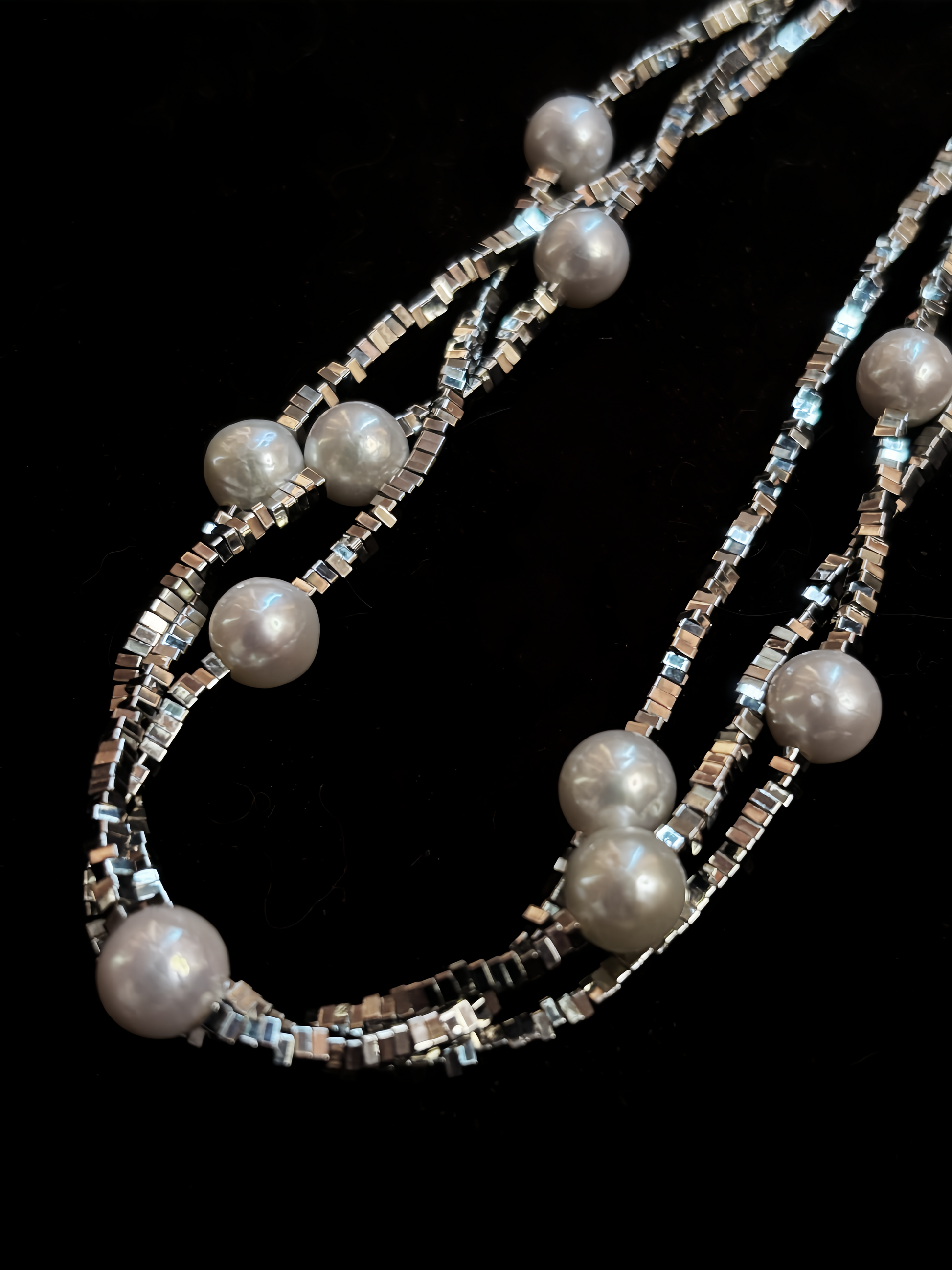 'Starlight’ Sterling Silver & Freshwater Pearl Tri-Layer Necklace